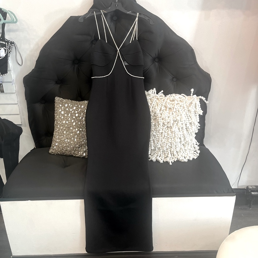 COPY - Rhinestone chain long bodycon bandage dress